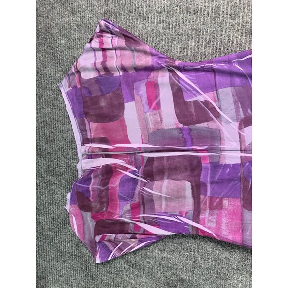 MKM Womens Size Medium Vneck Sublimation Tunic Top Shirt Purple Print Short slee - Picture 4 of 5